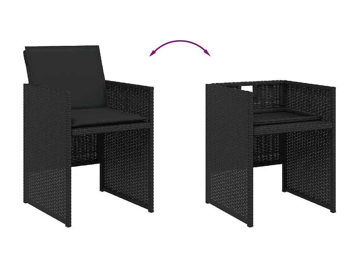 Ensemble à manger de jardin 9pcs coussins noir résine tressée