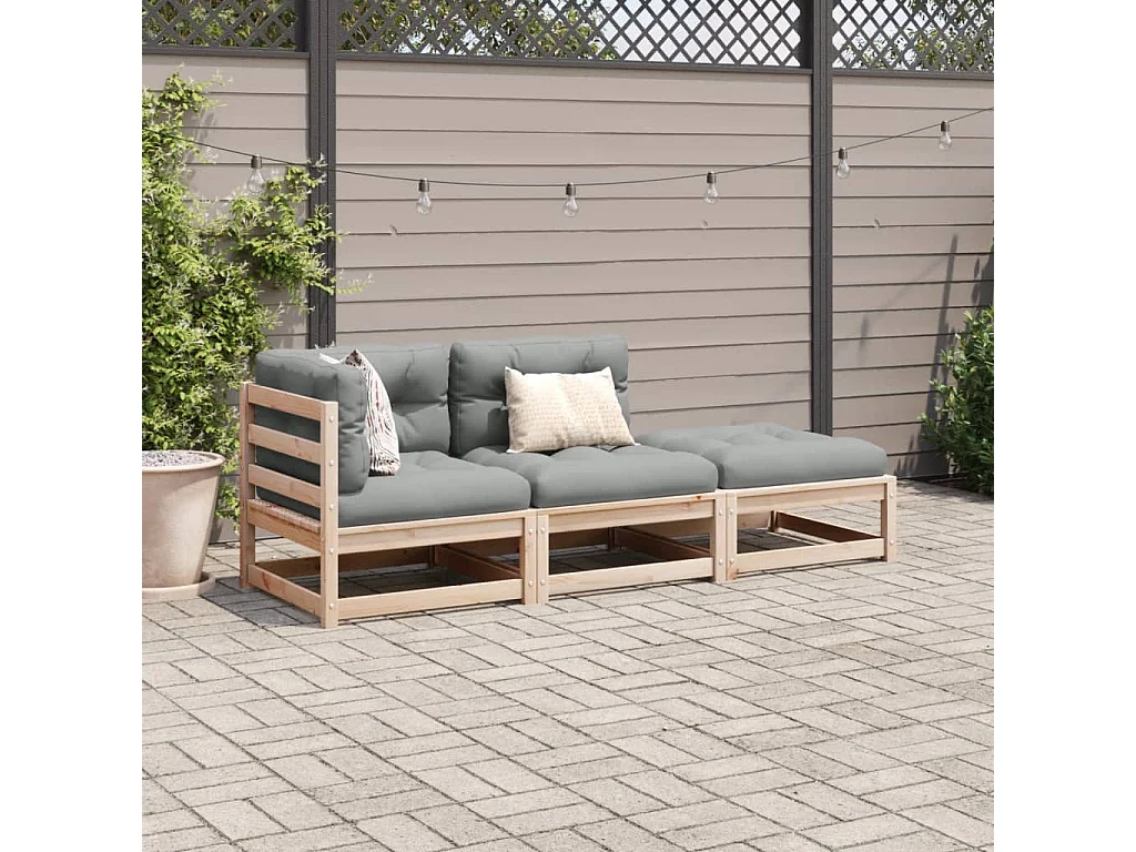 3-tlg. Garten-Sofagarnitur mit Kissen Massivholz Kiefer