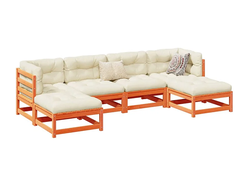 Set Divani Giardino 6pz con Cuscini Marrone Cera Massello Pino