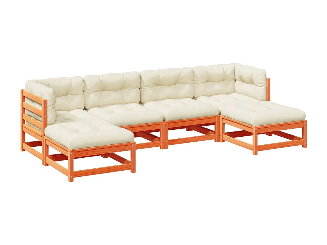 Salon de jardin 6 pcs avec coussins cire marron bois pin massif