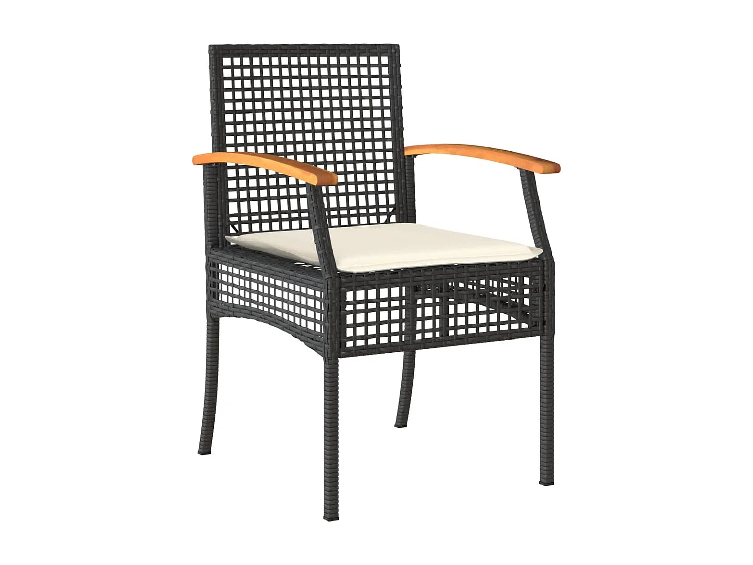 Set da Bistrò 3 pz con Cuscini Nero Polyrattan e Legno Acacia