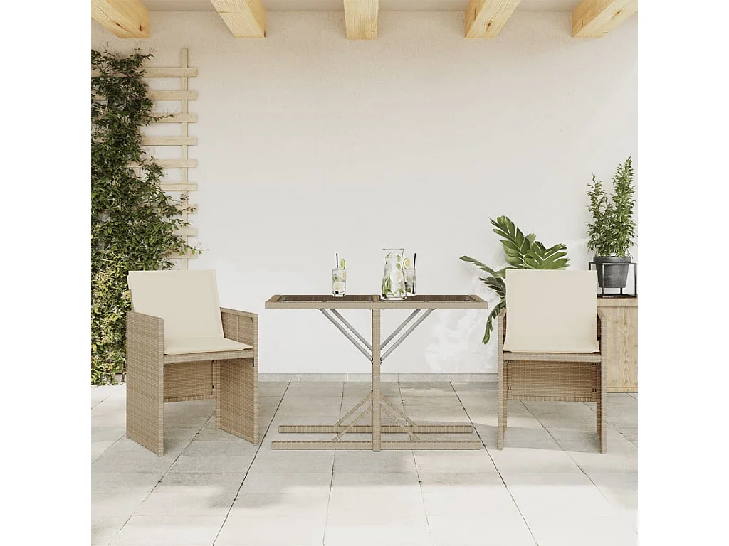 Set da Bistrò 3 pz con Cuscini Beige in Polyrattan