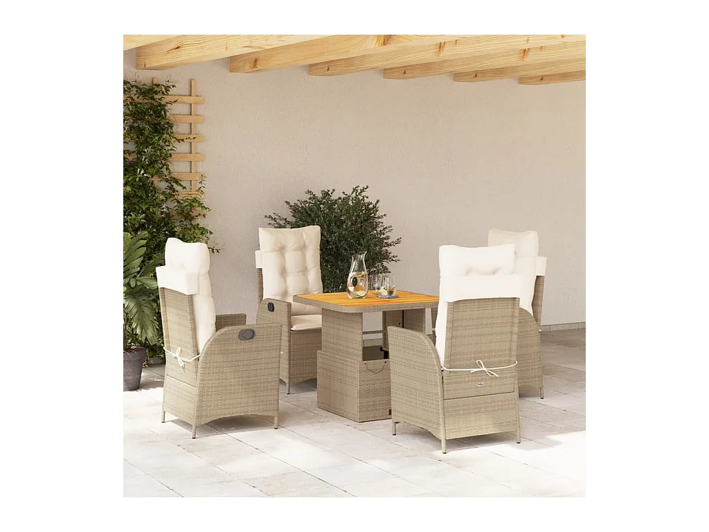 5 pcs conjunto de jantar p/ jardim com almofadões vime PE bege
