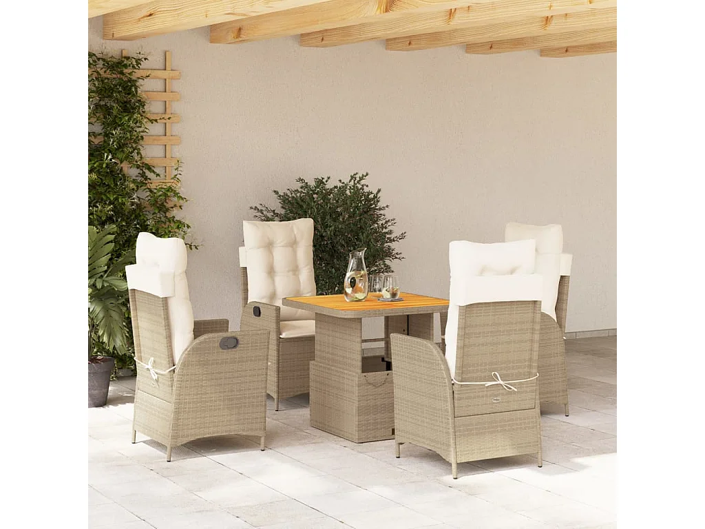 Set comedor de jardín 5 pzas con cojines ratán sintético beige