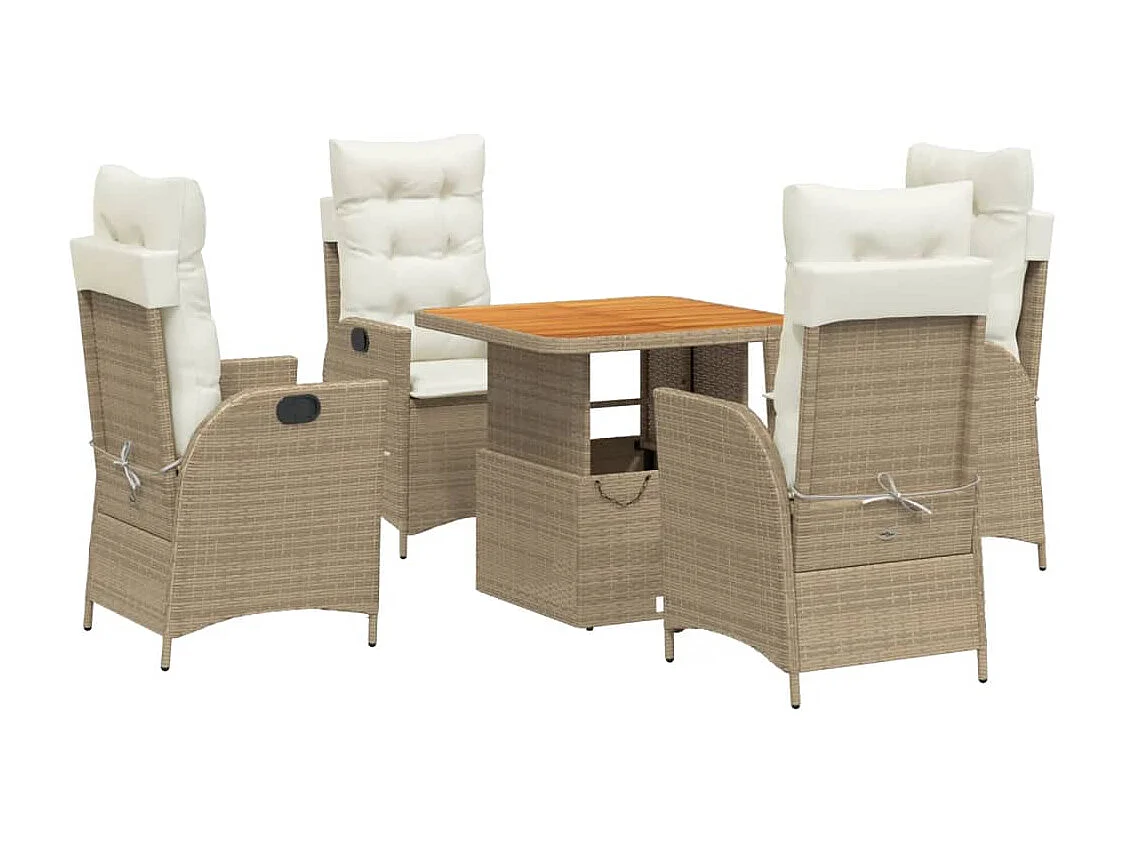 Set comedor de jardín 5 pzas con cojines ratán sintético beige