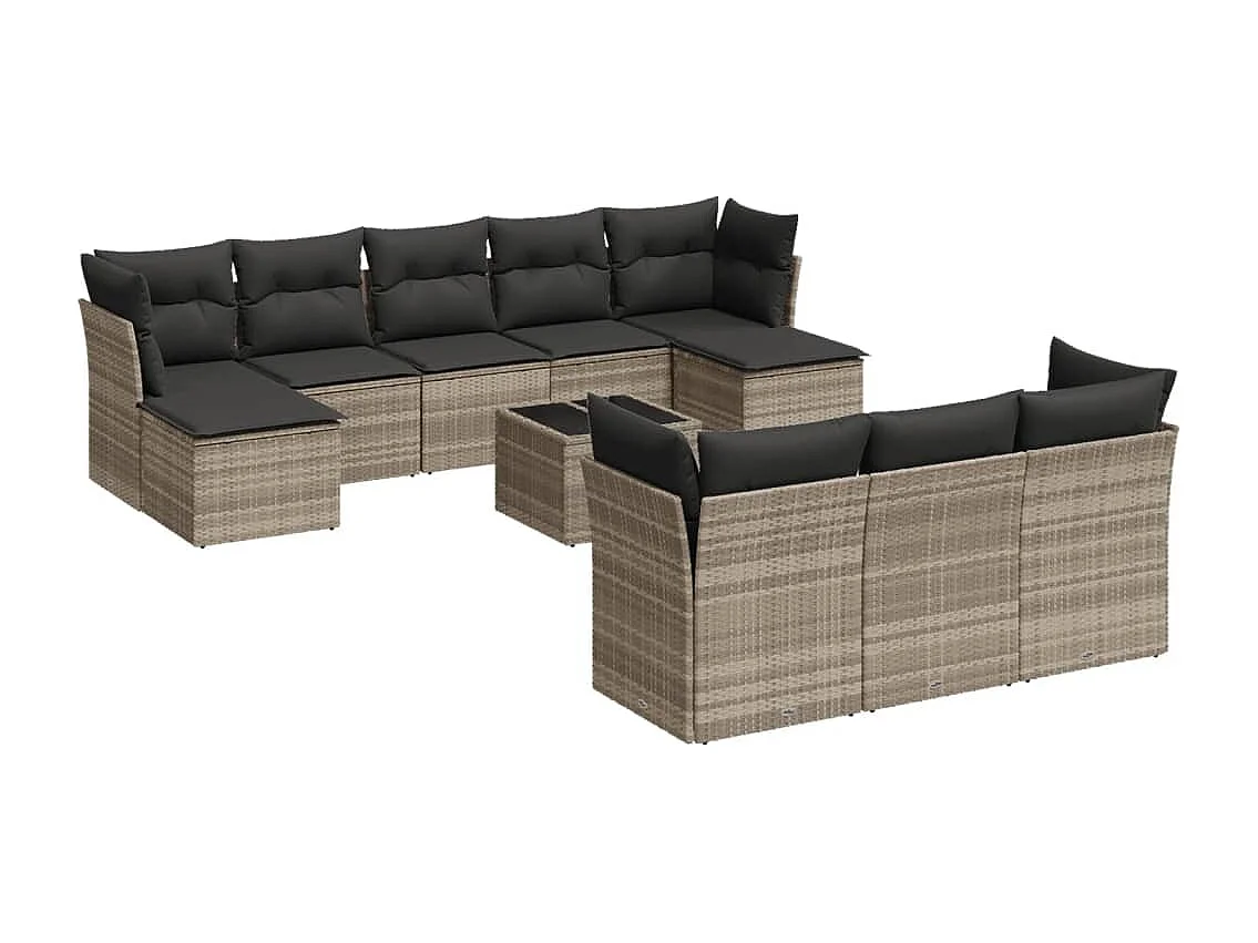 Salon de jardin 11 pcs avec coussins gris clair résine tressée