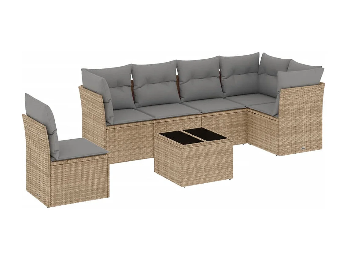 Salon de jardin avec coussins 7 pcs beige résine tressée