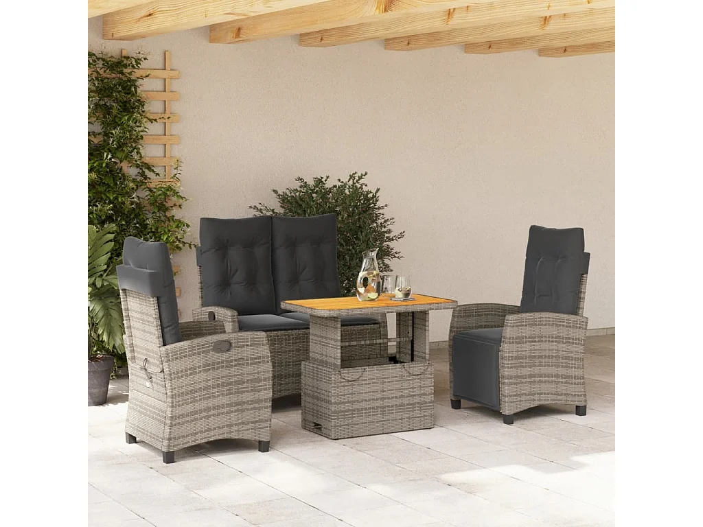 Ensemble à manger jardin 4pcs et coussins Gris Résine tressée