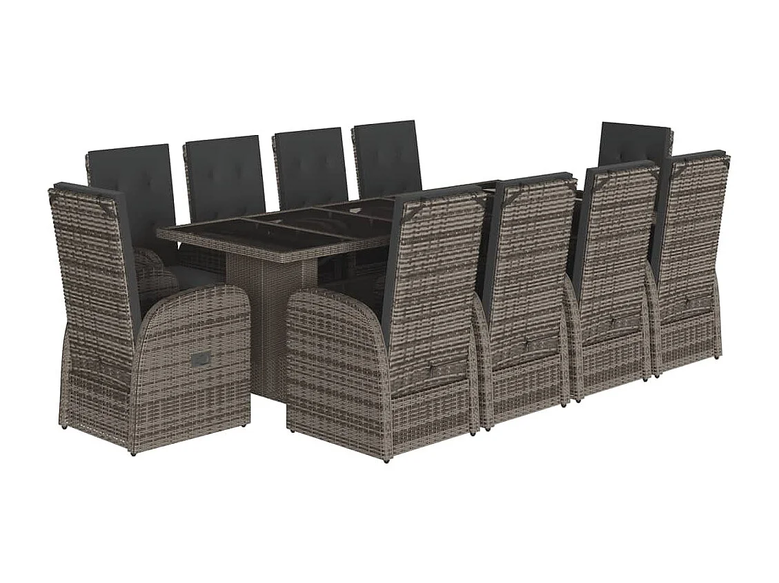 Set de comedor de jardín 11 pzas y cojines ratán sintético gris
