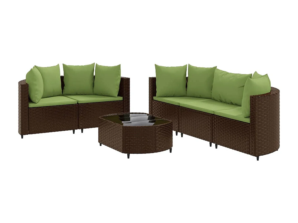 Salon de jardin avec coussins 6 pcs marron résine tressée