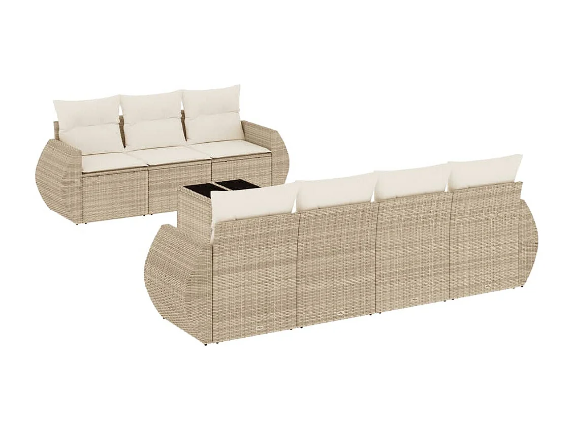 Salon de jardin avec coussins 8 pcs beige résine tressée