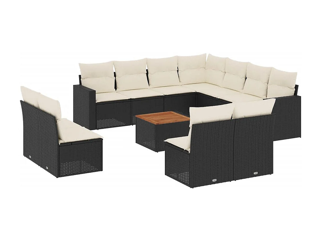 12 pcs conjunto de sofás de jardim c/ almofadões vime PE preto