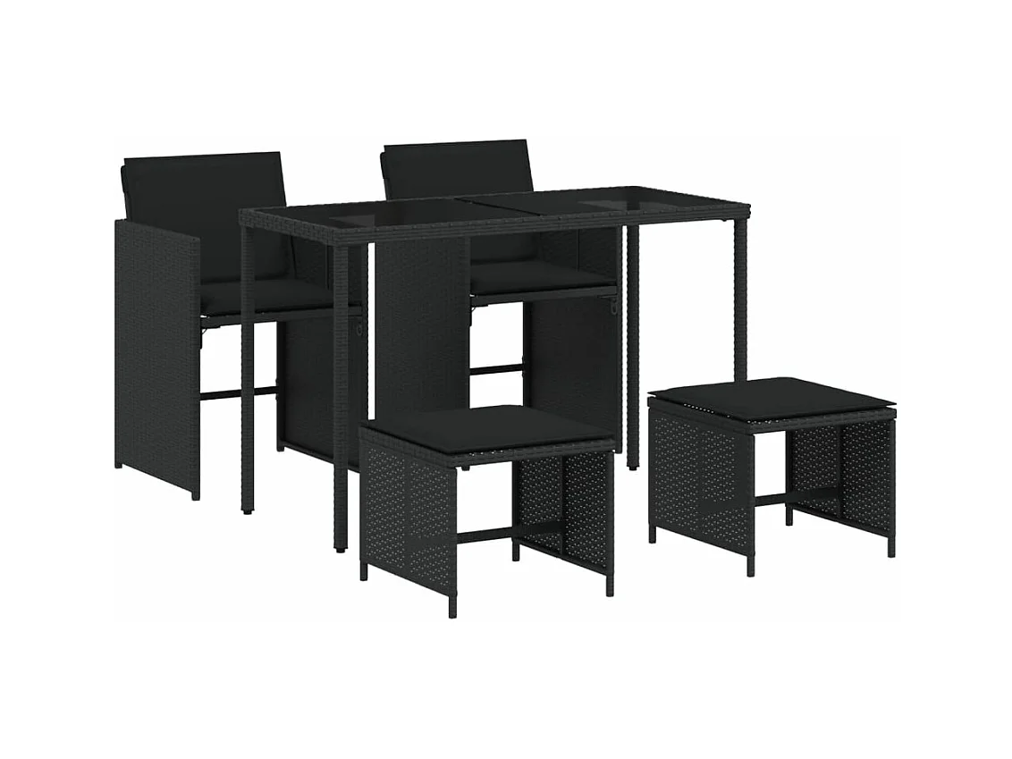 Set de muebles jardín 5 pzas con cojines ratán sintético negro