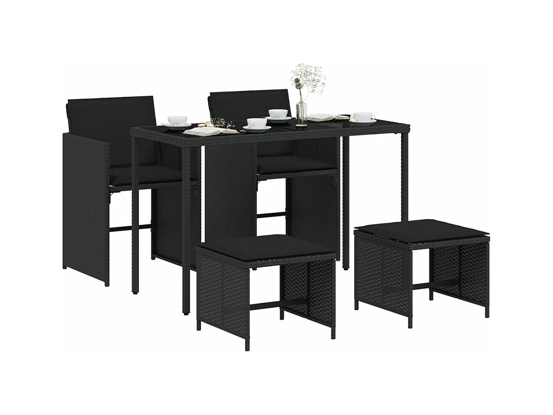 Set de muebles jardín 5 pzas con cojines ratán sintético negro