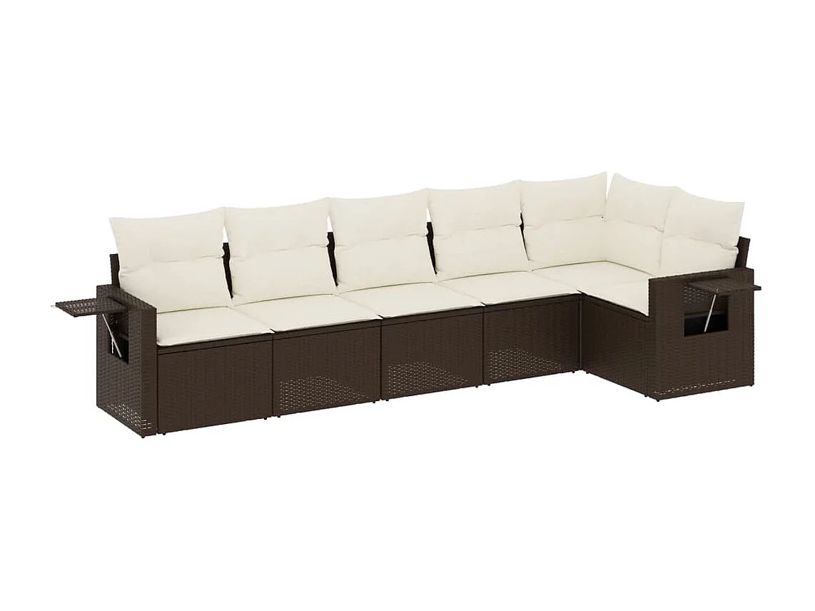 6-tlg. Garten-Sofagarnitur mit Kissen Braun Poly Rattan