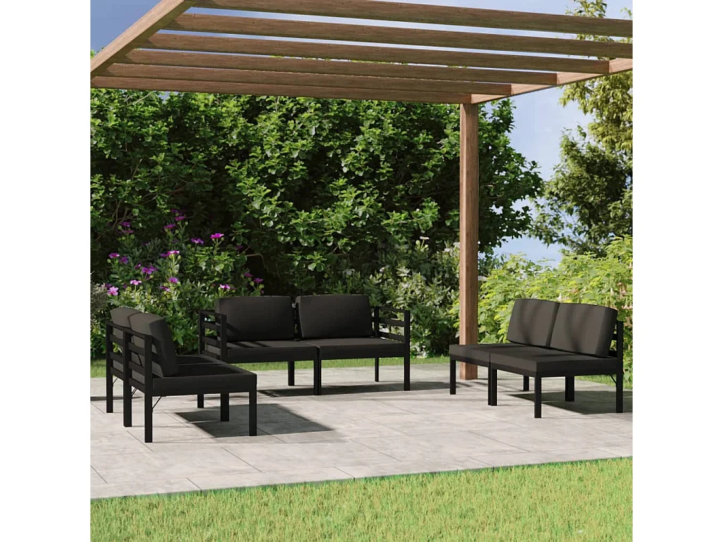 Salon de jardin 6 pcs avec coussins Aluminium Anthracite