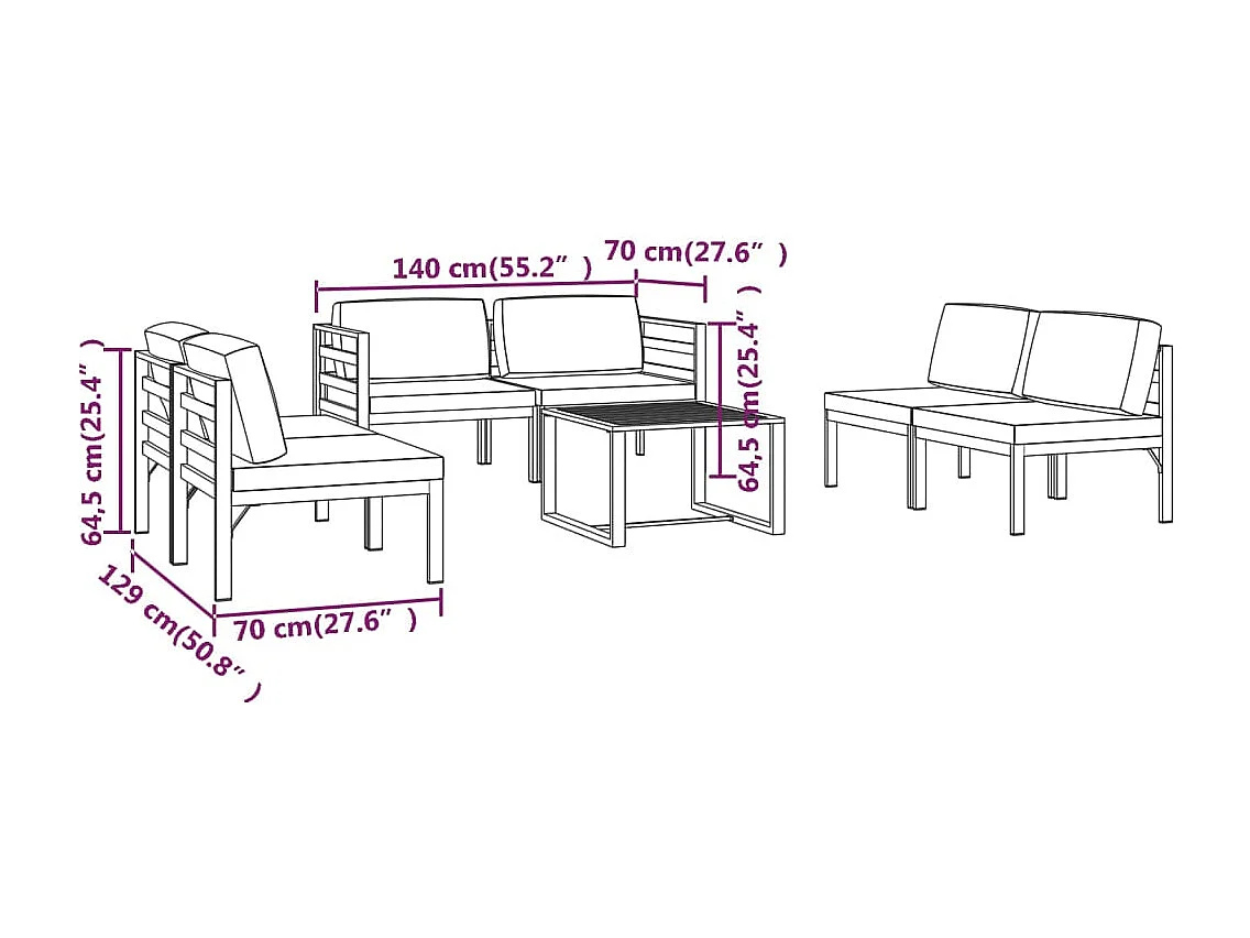 Salon de jardin 6 pcs avec coussins Aluminium Anthracite