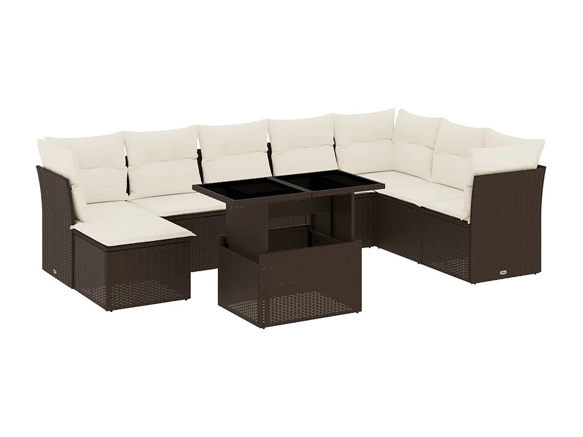9-tlg. Garten-Sofagarnitur mit Kissen Braun Poly Rattan