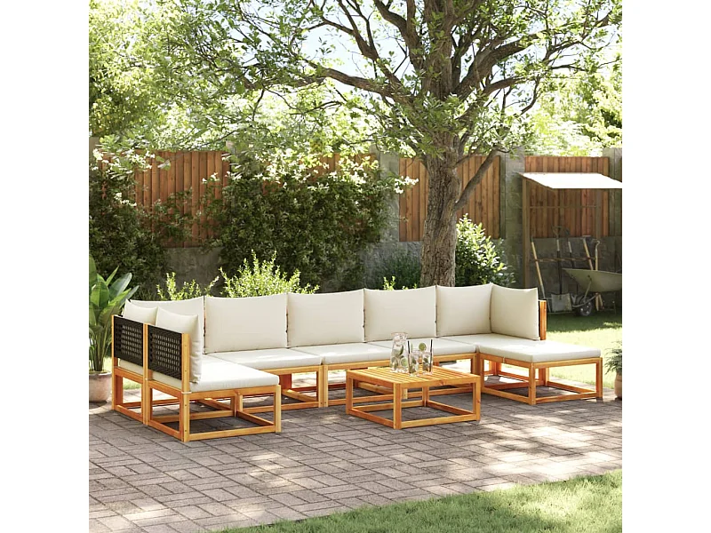 Set de sofás de jardín con cojines 8 pzas madera maciza acacia