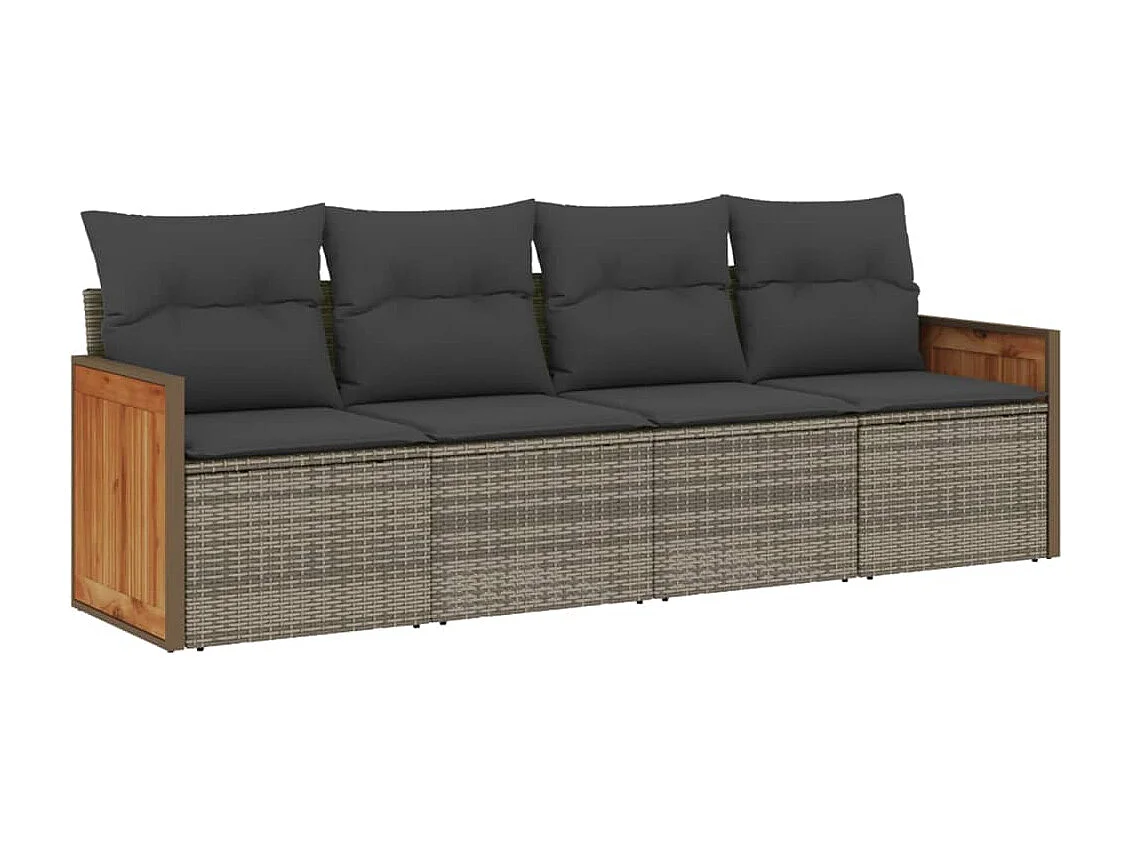 4-delige Loungeset met kussens poly rattan grijs