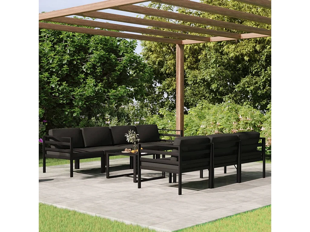 Set Divani da Giardino 8 pz con Cuscini in Alluminio Antracite
