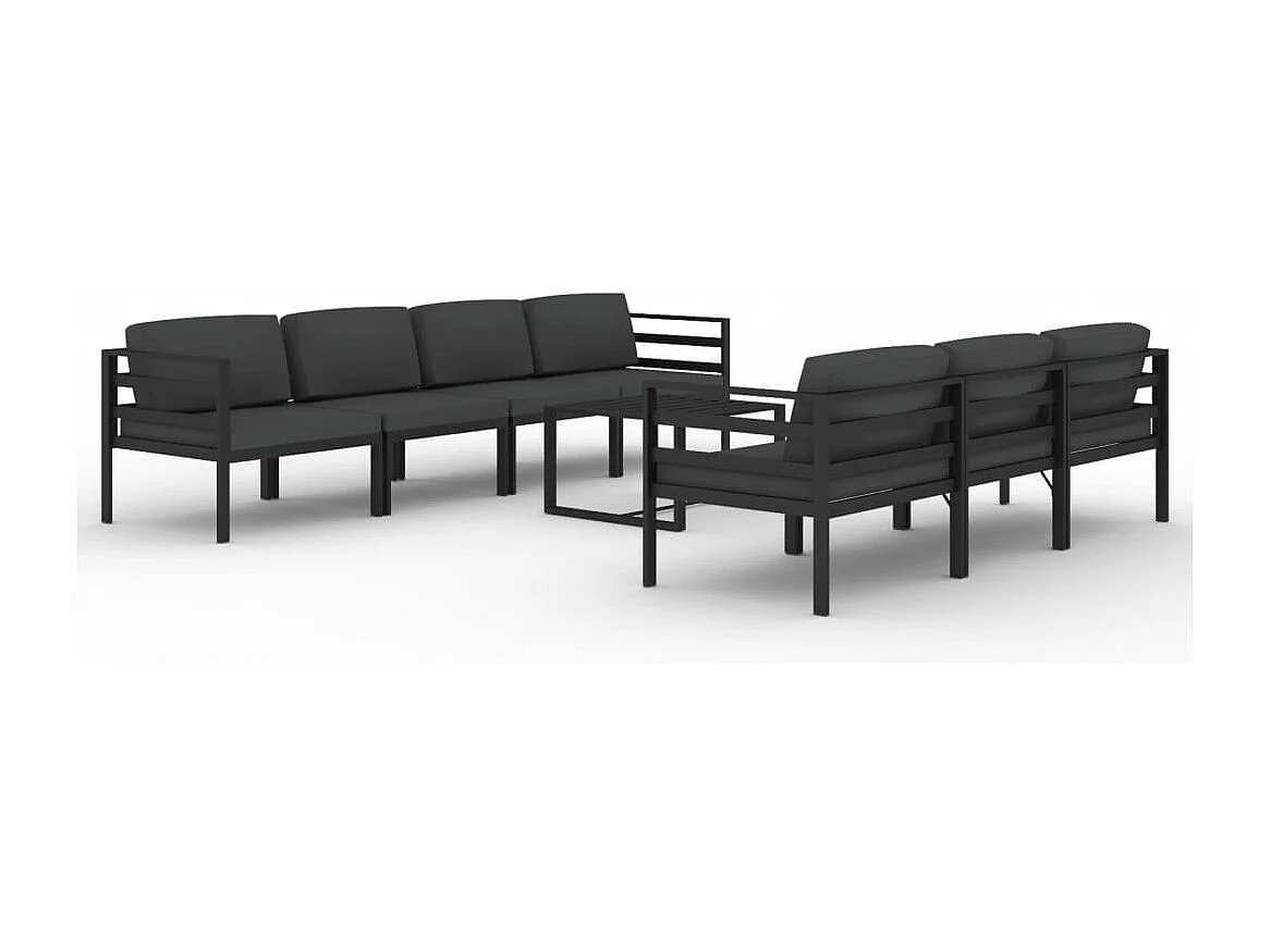 Set Divani da Giardino 8 pz con Cuscini in Alluminio Antracite