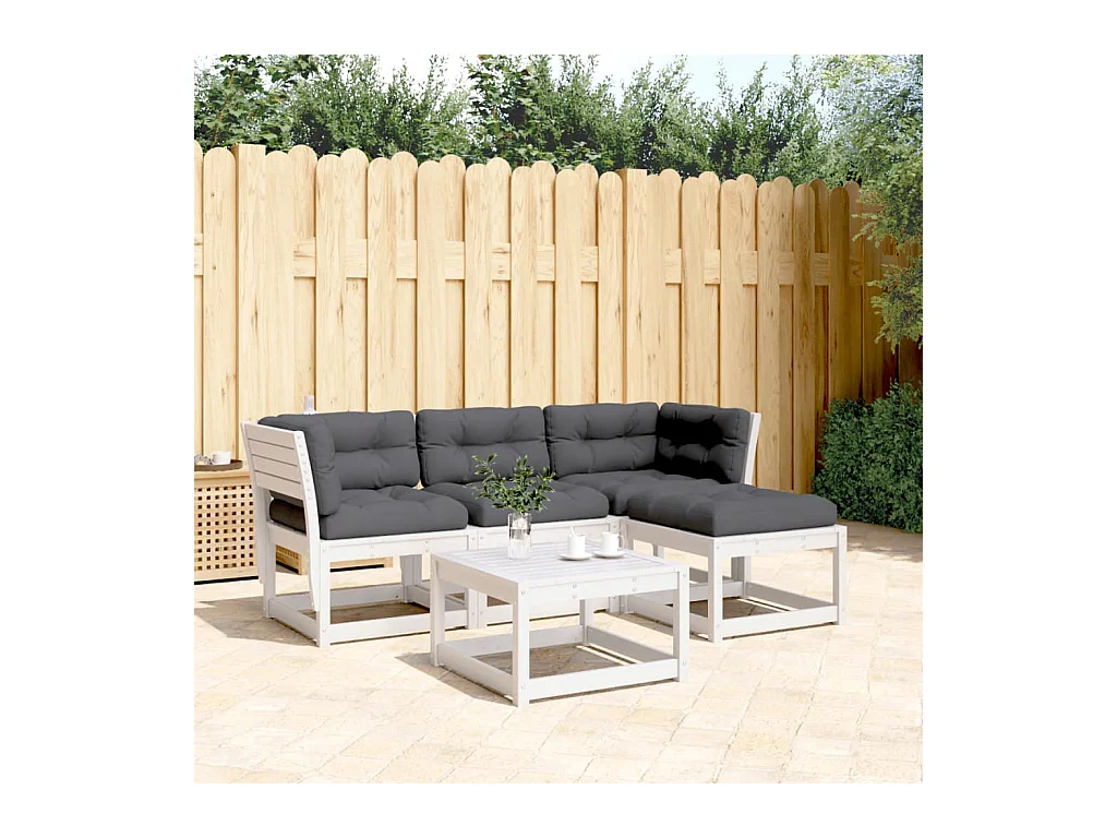 Salon de jardin 4 pcs avec coussins blanc bois de pin massif
