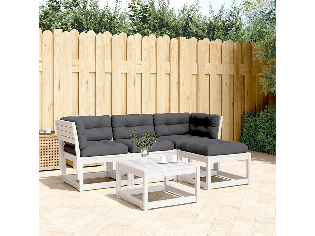 4 pcs conj. lounge de jardim c/ almofadões pinho maciço branco