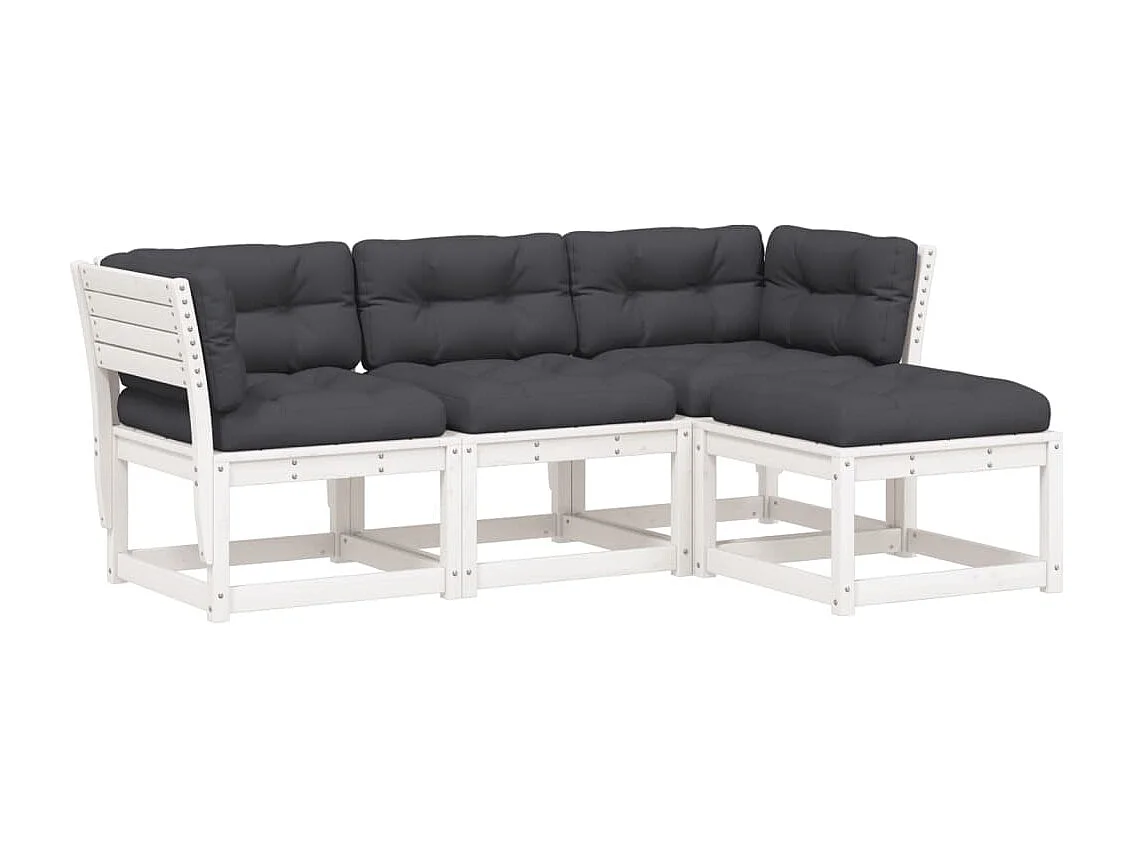 4 pcs conj. lounge de jardim c/ almofadões pinho maciço branco