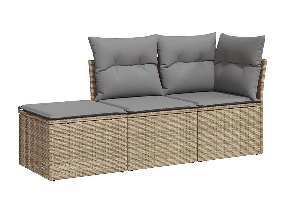 Set Divano da Giardino 3 pz con Cuscini Beige in Polyrattan