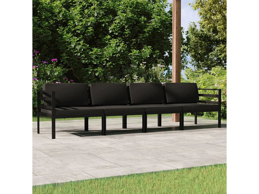 Salon de jardin 4 pcs avec coussins Aluminium Anthracite