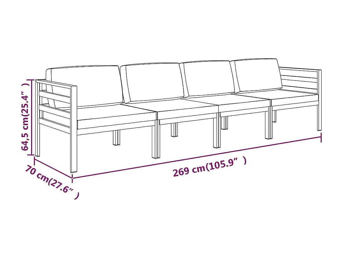 Salon de jardin 4 pcs avec coussins Aluminium Anthracite
