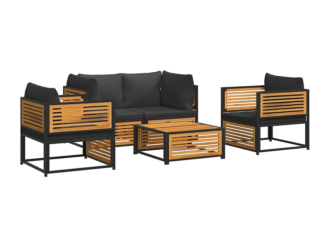 Salon de jardin avec coussins 5 pcs Bois d'acacia solide