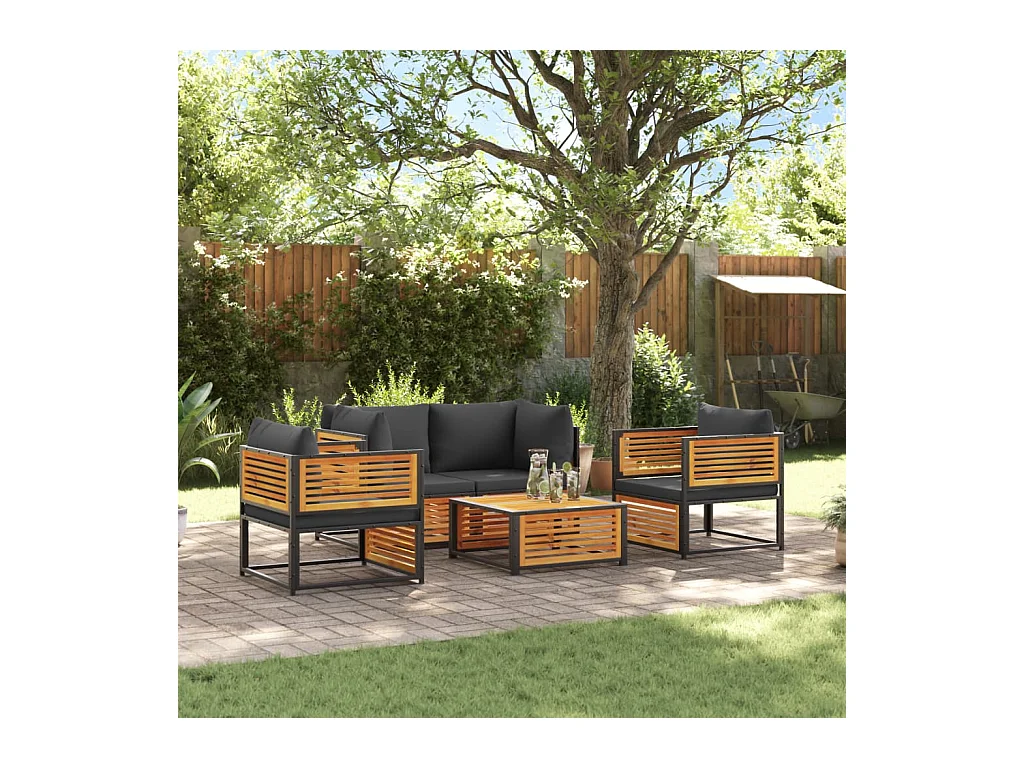 Salon de jardin avec coussins 5 pcs Bois d'acacia solide
