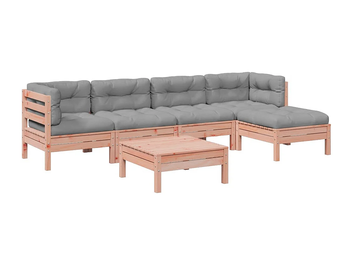 Salon de jardin 6 pcs et coussins bois massif sapin de douglas