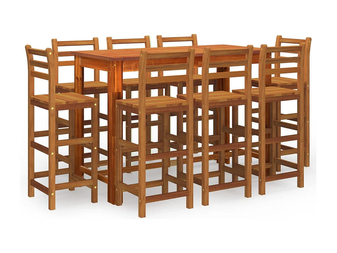 Set da Bar per Giardino 9 pz in Legno Massello di Acacia