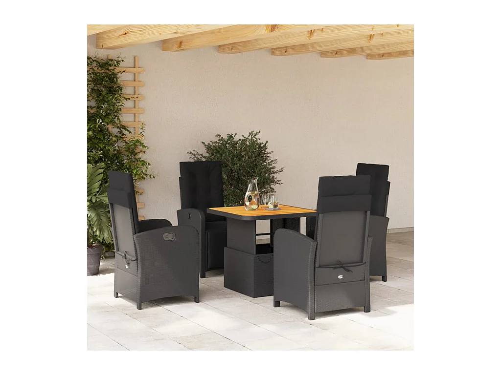 Ensemble à manger de jardin coussins 5pcs Noir Résine tressée