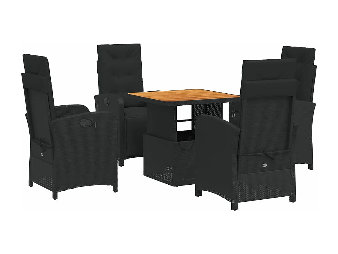 Ensemble à manger de jardin coussins 5pcs Noir Résine tressée