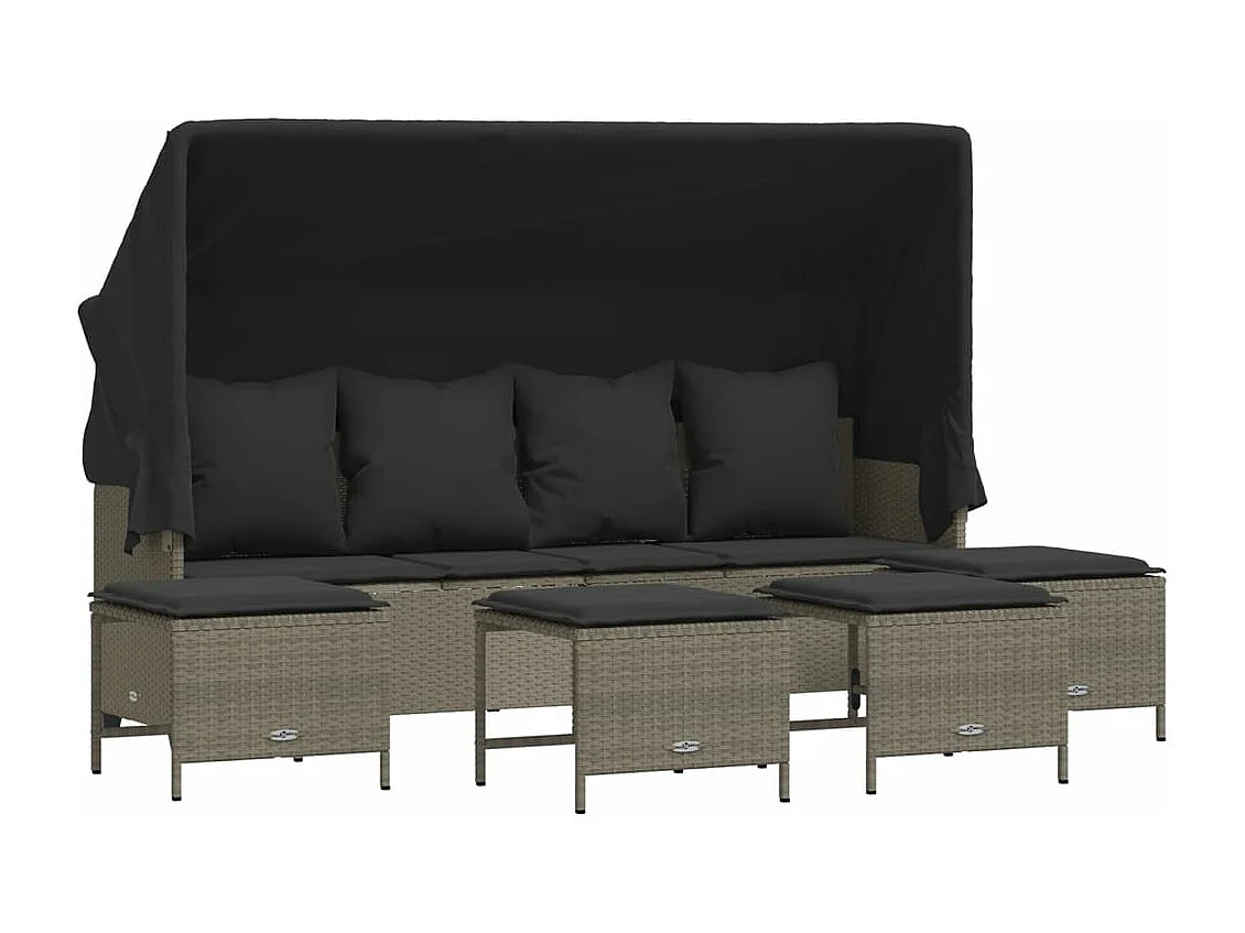 Set Divano da Giardino 5pz con Cuscini Grigio Chiaro Polyrattan