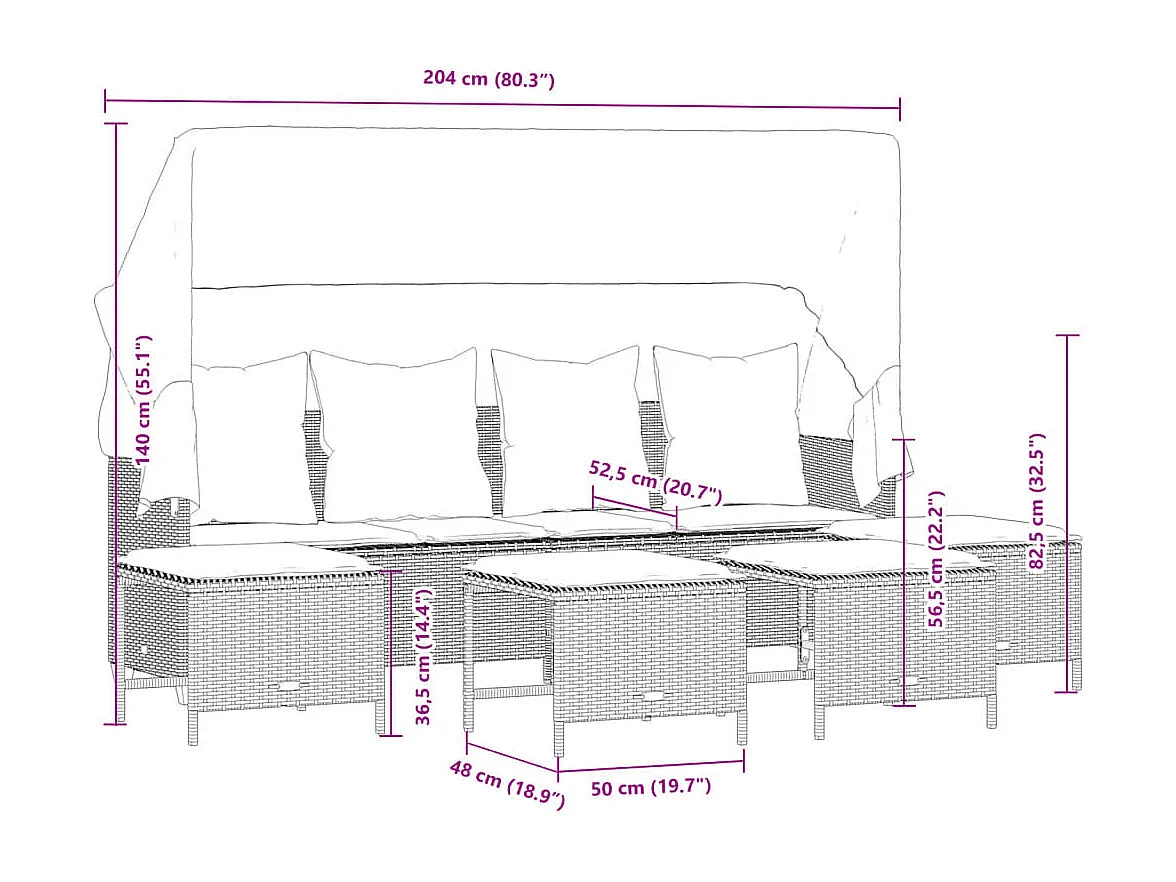 Set Divano da Giardino 5pz con Cuscini Grigio Chiaro Polyrattan