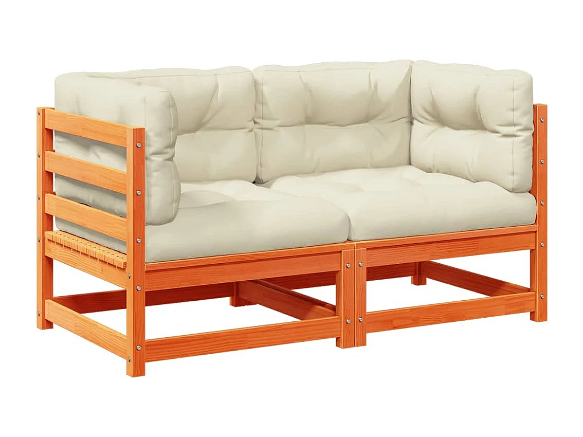 Set Divani Giardino 2 pz con Cuscini Marrone Cera Massello Pino