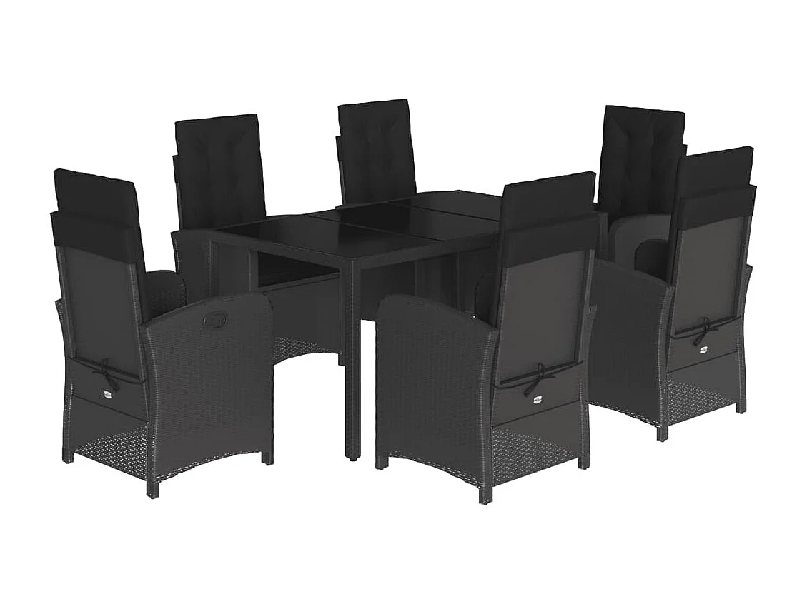 Ensemble à manger de jardin coussins 7pcs Noir Résine tressée