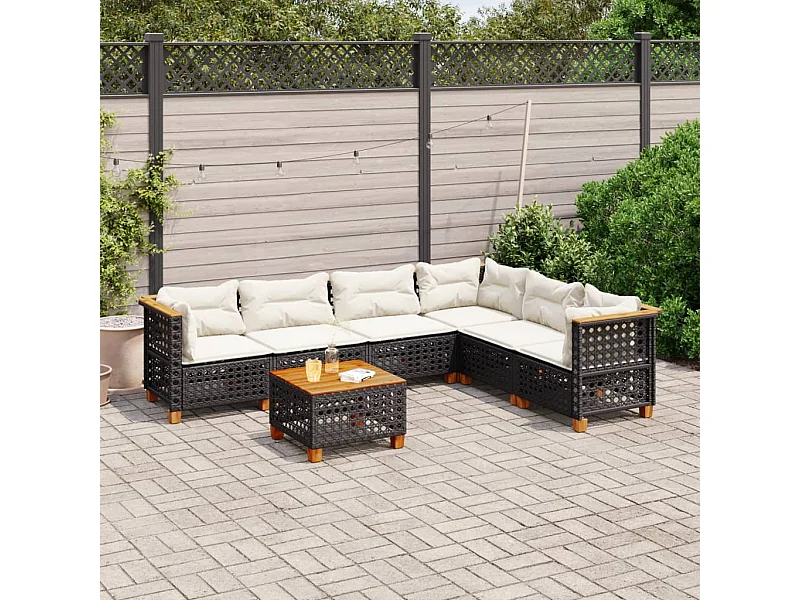 Set Divani da Giardino con Cuscini 7pz Nero Polyrattan
