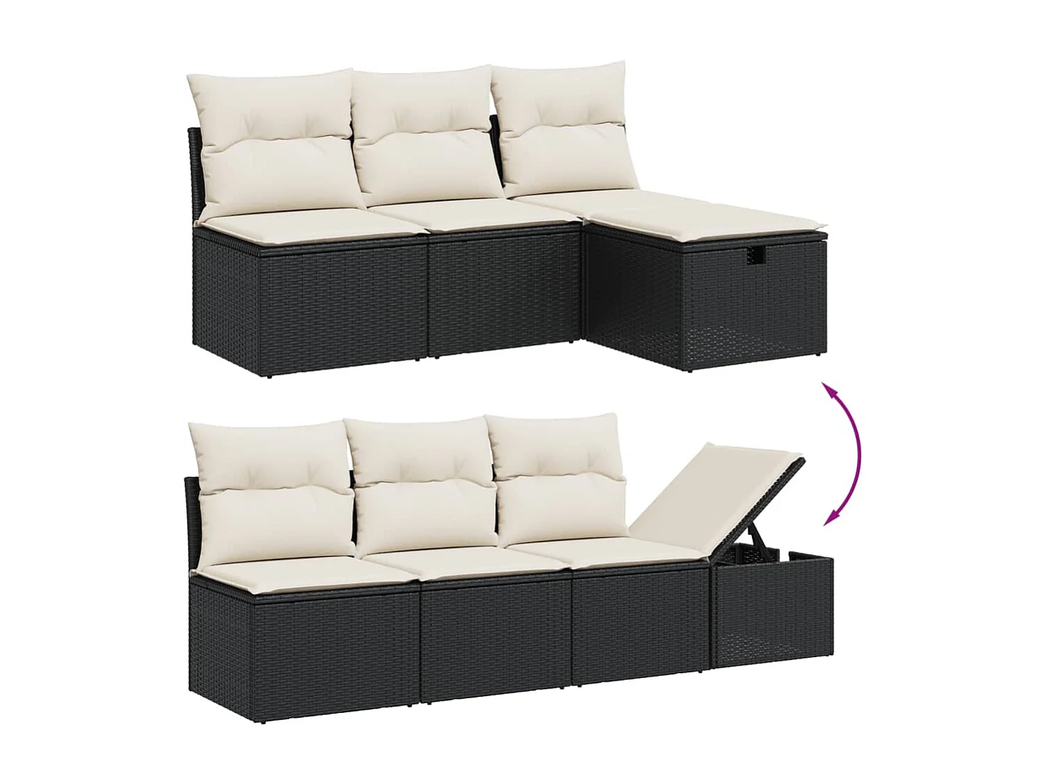 7 pcs conjunto de sofás p/ jardim c/ almofadões vime PE preto