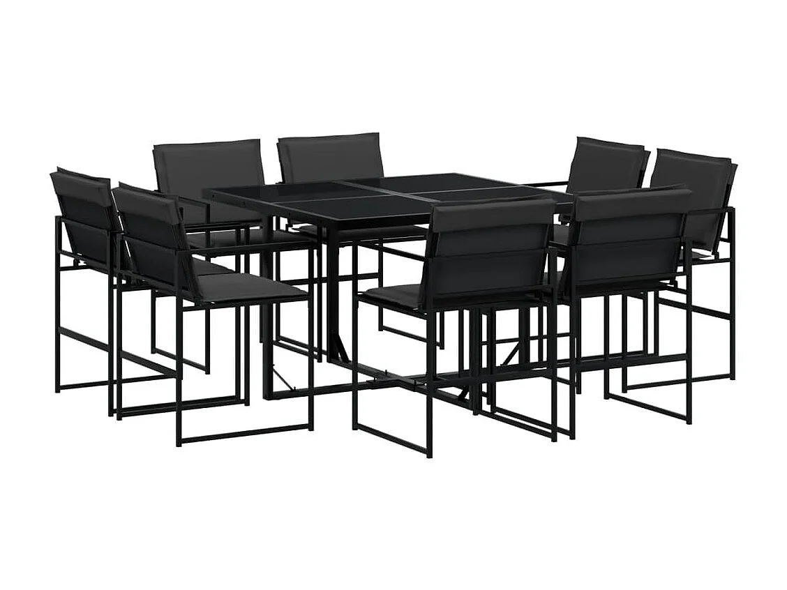 Ensemble à manger de jardin avec coussins 9 pcs noir textilène