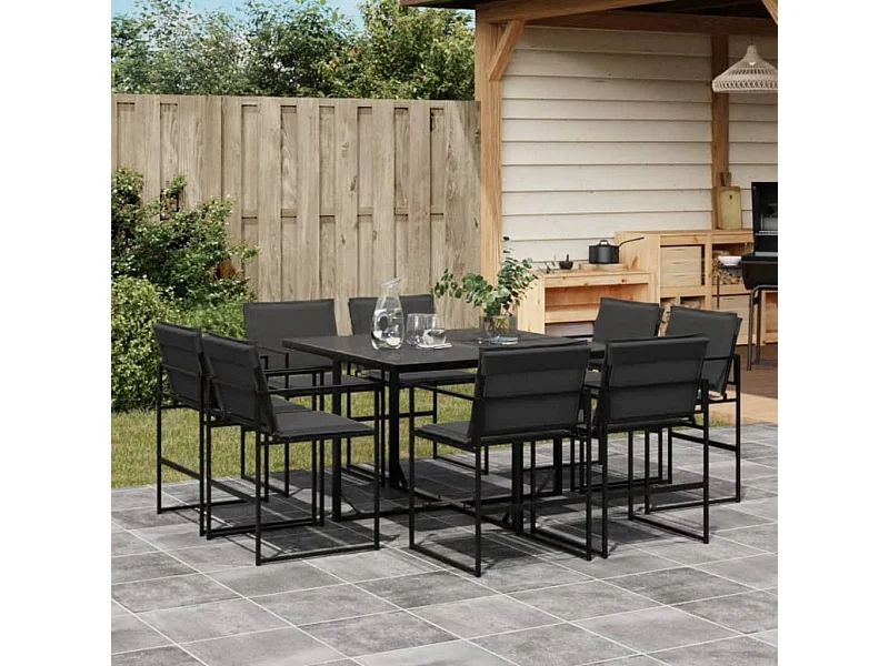 Set da Pranzo da Giardino 9 pz con Cuscini Nero in Textilene