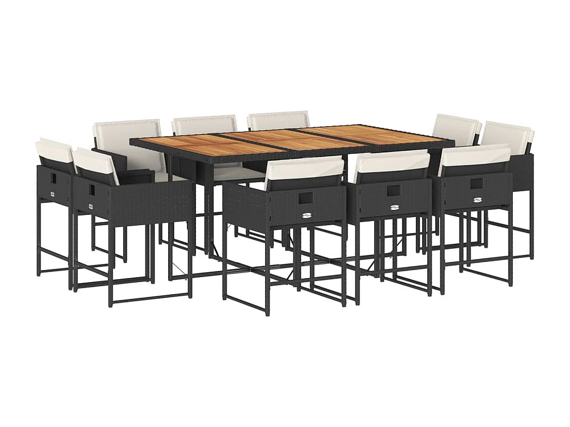 Set de comedor jardín 11 pzas con cojines ratán sintético negro