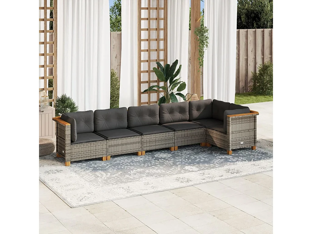 Set Divano da Giardino 6 pz con Cuscini Grigio in Polyrattan