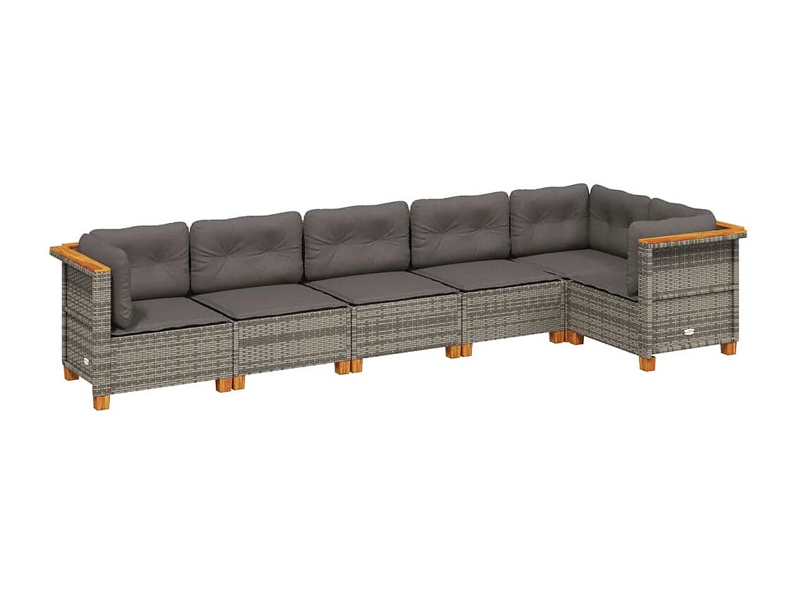 Salon de jardin 6 pcs avec coussins gris résine tressée