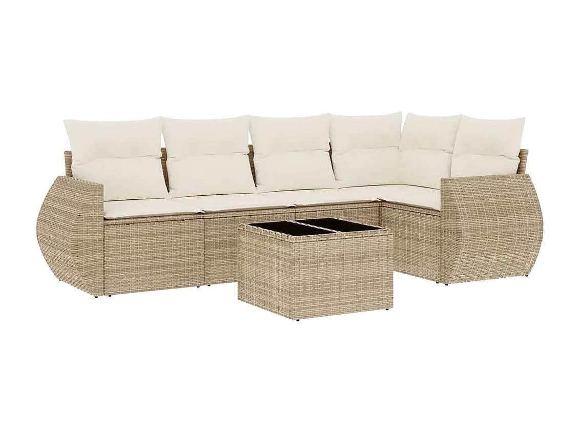 Salon de jardin avec coussins 6 pcs beige résine tressée